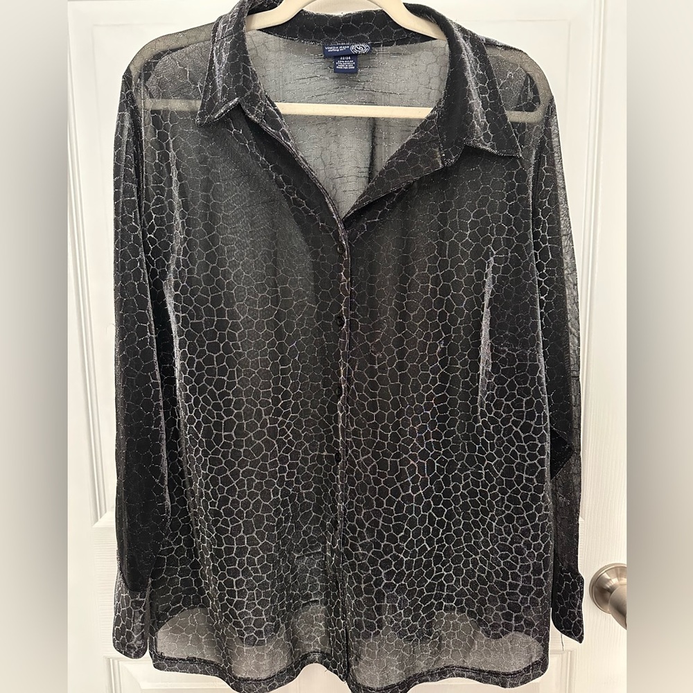 Vintage Venezia Jeans Clothing Co. Sheer Black Button-Up Blouse.  Sz:22/24 Used